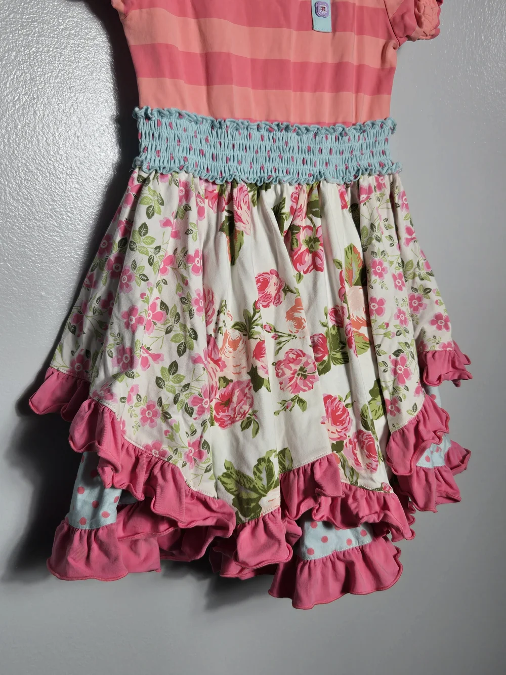 Matilda Jane Girls Striped Floral Ruffle Tiered Twirl Dress Shabby Chic Size 6
